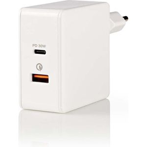 Nedis Oplader - 2x 3,0 A - Outputs: 2 - Poorttype: 1x USB-A / 1x USB-C™ - Geen Kabel Inbegrepen - 48 W - Automatische voltage selectie