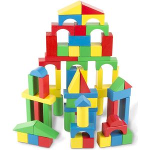 Melissa & Doug Set met houten bouwblokken | Ontwikkelingsspeelgoed  | 100 Houten Bouw blokken in 4 kleuren en 9 vormen | Geweldig Cadeau voor meisjes en jongens | van 3 jaar