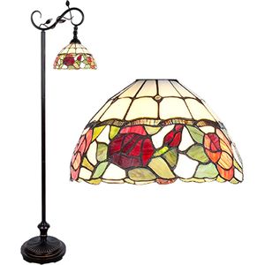 HAES DECO - Tiffany Vloerlamp 40x27x152 cm Bruin Glas Bloemen Staande Lamp Staanlamp Tiffany Lamp