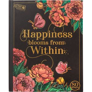 Craft Sensations | Kleurboek Happiness blooms from within | Luxe Kleurboek voor volwassenen | Kleurboek hard cover 80 designs