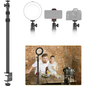 VIJIM LS03 - Extra hoog uitschuifbaar statief - met tafelklem - 45-124cm hoog - 1/4inch schroefaansluiting - Antikras - Metaal/Kunstof - Zwart