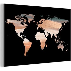 Wanddecoratie Metaal - Aluminium Schilderij Industrieel - Wereldkaart - Verf - Koper - 150x100 cm - Dibond - Foto op aluminium - Industriële muurdecoratie - Voor de woonkamer/slaapkamer