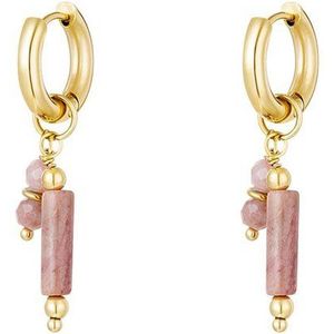 Oorbellen met stenen bedels Pink & Gold Stainless Steel