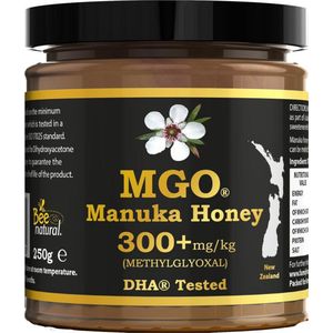 MANUKA HONING MGO® 300+ 250g / T.h.t. 01-09-2026 / BEE NATURAL MANUKAHONING IN EEN ECHT GLAZEN POT # MGO 182 ≥ UMF 8, 250 ≥ 9, 263 300 ≥ 10, 310 ≥ 11, 356 400 ≥ 12, 420 ≥ 13, 514 550 ≥ 15, 600 625 ≥ 16, 633 ≥ 17, 696 720 ≥ 18, 800 ≥ 19, 829 850 �≥ 20