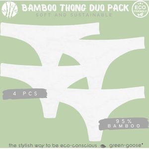 green-goose® Bamboe Dames String | 4 Stuks | Wit | Maat S | Duurzaam, Stretchy en Superzacht!