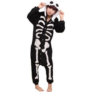 Skelet Onesie Pak Kostuum Outfit Huispak Jumpsuit Verkleedpak - Verkleedkleding - Halloween & Carnaval - SnugSquad - Kinderen & Volwassenen - Unisex - Maat XL voor Lichaamslengte (175 - 195 cm)