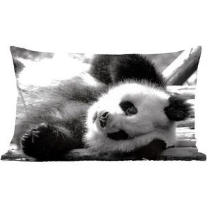 Sierkussens - Kussen - Dierenprofiel rollende panda in zwart-wit - 50x30 cm - Kussen van katoen