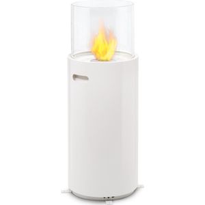 Blumfeldt Fiamme Tamburo Bio-Ethanol Haard Vuurhaard - Branduur: 4-5 rur - Voor binnen en buiten - Inhoud: 0,8 Liter - Gehard glas - Behuizing: plaatstaal - RVS Brander - Regenhoes - 34 X 90 Cm (Øxh) - Incl. blushulp - Wit