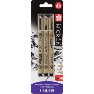 Sakura Pigma micron set - Zwart 01, 05 & gratis brush pen