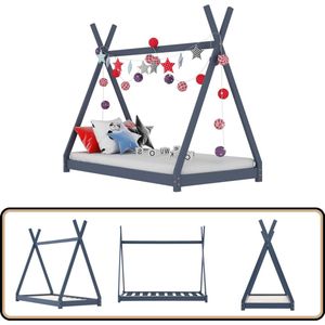 vidaXL Kinderbedframe - Massief Grenenhout - Grijs Kinderbed - Houten Bed - Tipi Bed - Kids Bed - Tweepersoons Bed