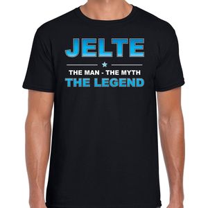 Naam cadeau Jelte - The man, The myth the legend t-shirt  zwart voor heren - Cadeau shirt voor o.a verjaardag/ vaderdag/ pensioen/ geslaagd/ bedankt L