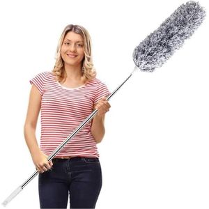 Uitschuifbare Feather Duster - Microvezel stofdoek met lange verlengstang - Krasbestendige hoes - Wasbaar - Reiniging van hoge plafondventilatoren, jaloezieën, spinnenwebben - Grijs ragebol