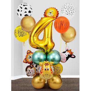 26 stuks ballonen incl. tape set - 4 jaar - verjaardag - kinderfeestje - feestje - ballonen - dieren aap - leeuw - giraffe - koe - natuur - decoratie - kind - kado - mooi
