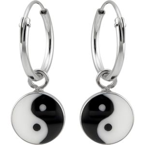 Zilveren oorbellen | Oorringen met hanger | Zilveren oorringen met hanger, yin en yang