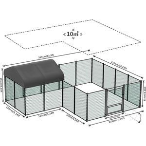 Trovado Kippenren met afdak - Kippenhok voor buiten - 4x3x1,5 M - 10 m2 - Kippen Ren - Hok met overkapping - Tuin - Boerderij