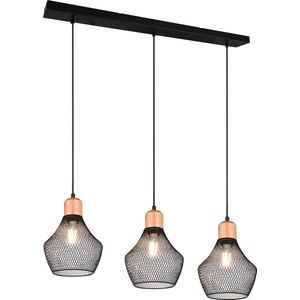 LED Hanglamp - Hangverlichting - Torna Jenna - E27 Fitting - 3-lichts - Rechthoek - Mat Zwart - Aluminium