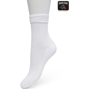 onnie Doon Dames Fishnet Sok met Sportieve Streepboord Dichte Zool en Teen Voor Meer Draagcomfort Wit 36/42 - Rekbaar Van Net Boven Enkel tot Stukje Boven Enkel te Dragen - 90% Polyamide - Fisnet - Mode - Trendy - Bright White - BP221430.160