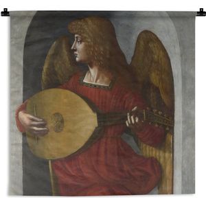 Wandkleed Da Vinci - An angel in red with a lute - Leonardo da Vinci Wandkleed katoen 150x150 cm - Wandtapijt met foto