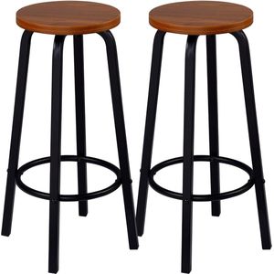 Kamyra® Industriële Barkruk - Barkrukken Set van 2 Stuks - Zithoogte 72 cm - Hout, Metaal, Bruin, 30 x 32 cm