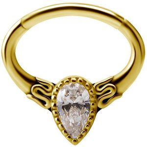 18 Karaat Goud Septum Daith Ring - Swarovski Zirconia Teardrop