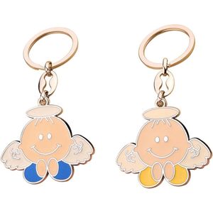 Leuke Engel Hanger Beschermengel Sleutelhanger - Glimlachende Engel, Stijlvol en Schattig (Geel en Blauw), 2 Stuks