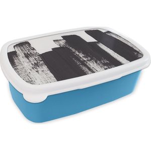 Broodtrommel Blauw - Lunchbox - Brooddoos - Verf - Abstract - Zwart - Wit - 18x12x6 cm - Kinderen - Jongen