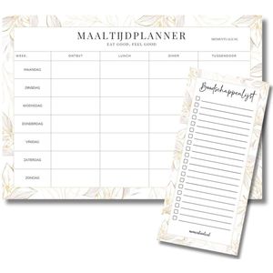 Momentuals - Maaltijdplanner - Boodschappenlijst - Menuplanner - Boodschappenlijstje - Weekmenu - Voedingsplanner - Meal Planner - Eetplanner - Ongedateerd en Afscheurbaar - Lijmbinding - Gold Flower Collectie