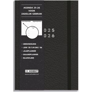 Hobbit - Afsprakenagenda 2025-2026 - 1 week op 2 pagina's - Tijdindeling per uur - Zakelijke Agenda - Harde Kaft - A5 (14,8 x 21,0 cm) - Lederlook Zwart