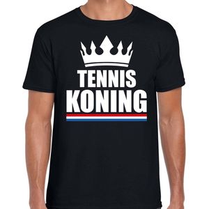 Zwart tennis koning shirt met kroon heren - Sport / hobby kleding M