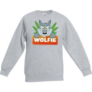 Wolfie de wolf sweater grijs voor kinderen - unisex - wolven trui - kinderkleding / kleding 134/146
