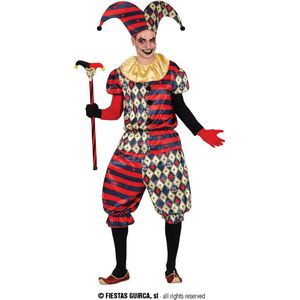Guirca - Harlequin Kostuum - Niet Zo Grappige Harley Kijn - Man - Blauw, Rood, Wit / Beige - Maat 46-48 - Halloween - Verkleedkleding