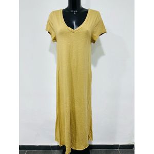 Puur katoen maxi jurk met v-hals - a-lijn - in kleur CAMEL - luchtig en moderne zomer jurk maat 36/38