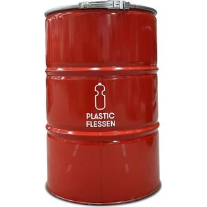 BinBin RED 200 Liter olievat afvalscheiding prullenbak| grote afvalbak| PET flessen inzameling| inzamelbak flesjes| statiegeld flesjes| Horeca afvalbak