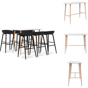 vidaXL Bartafel 120x60x105 - wit MDF en metaal - Thermisch getransfereerde hout-look poten - 6 barkrukken - zwart PP en metaal - 48x47.5x95.5 - zithoogte- 74.5 - lage rugleuning - montage vereist - Set tafel en stoelen