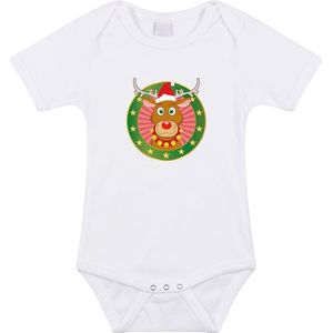 Kerst baby rompertje met Rudolf het rendier wit jongens en meisjes - Kerstkleding baby 68