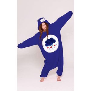 KIMU Onesie Donkerblauwe Troetelbeer Pak - Maat 128-134 - Troetelberenpak Beer Kostuum Grumpy Wolk - Berenpak Huispak Pyjama Meisje Jongen Festival