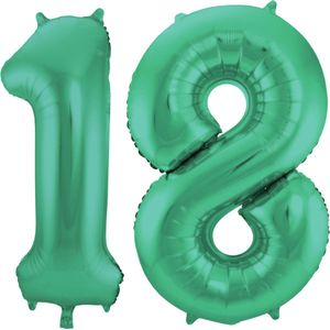 Folat Folie ballonnen - 18 jaar cijfer - glimmend groen - 86 cm - leeftijd feestartikelen