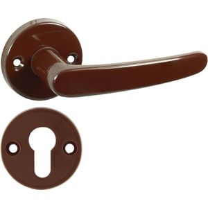 Domino® Deurkrukgarnituur ECONOM-R BROWN - Bruin - PZ-Profielcilinderset met Ronde Rozette - Deurbeslag van aluminium - Deurklink voor kamerdeur, kantoordeur, kelderdeur en binnendeur