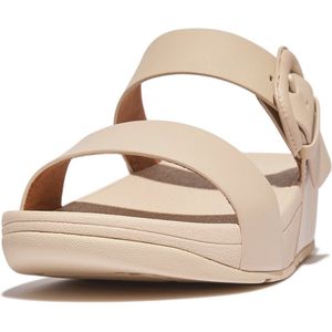 FitFlop Lulu Covered-Buckle Raw-Edge Leather Slides BEIGE - Maat 42
