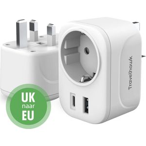 Travelhawk Reisstekker Engeland/UK - Wereldstekker - Reisstekker Type G - USB-C & USB-A - Wit