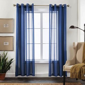 Gordijnen, transparant blauwe panelen voor woonkamer, slaapkamer raambekleding, doorvoertule, set van 2 (H 245 cm x B 140 cm, blauw)