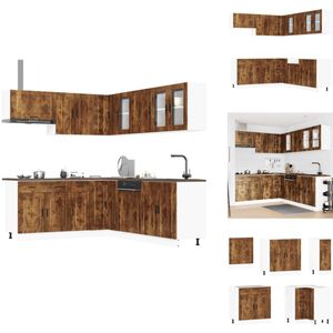 vidaXL Keukenkastset - Keukenkastsets - Keukenunitset - Kastset - 11-delige Keukenkastenset Porto bewerkt hout gerookt eiken