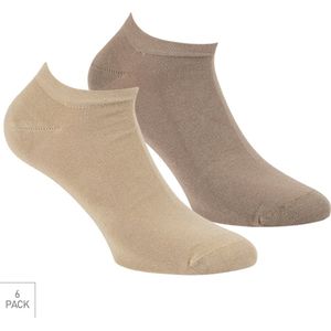 Bamboe Sneaker Sokken Met Badstof Voetbed 6-Pack - Beige - Maat 40-46 - Comfy Lage Bamboe Sokken Voor Frisse Droge Voeten - Dames / Heren
