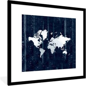 Fotolijst incl. Poster - Wereldkaart - Blauw - Sterrenhemel - 40x40 cm - Posterlijst