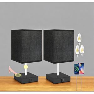 Nachtlampje, bedlampje touch dimbaar, 2 USB-aansluitingen, set van 2 tafellampen, warm wit, 3 helderheidsniveaus instelbaar, E14-tafellamp voor woonkamer, slaapkamer, 4 gloeilampen