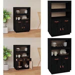 vidaXL Hoge kast 67x40x108,5 cm massief grenenhout zwart - Hoge Kast - Hoge Kasten - Houten Hoge Kast - Kast