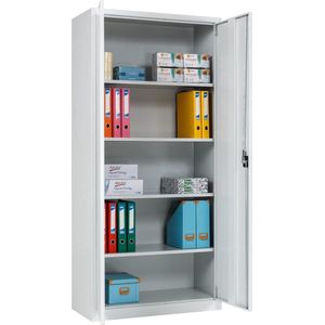 Furni24 Archiefkast, compleet gemonteerd, 195x92,5x42cm, stalen vleugeldeurkast, afsluitbare locker, archiefkast met 5 vakken, universele kast, grijs