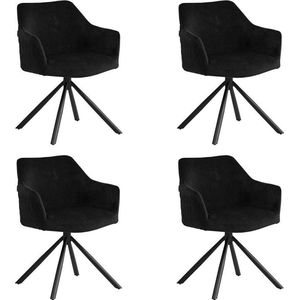 Bronx71® Velvet eetkamerstoel Furtado draaibaar zwart - Eetkamerstoelen set van 4