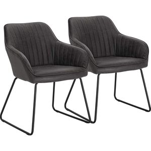 ItsIn® - Donker Grijs - Vintage - 2 Stuks - Eetkamer Leren Stoelen - Woonkamer Stoel - Armsteun Metalen Benen - Leren - Totale hoogte: 82,5 cm - Belasting: 100 kg - Gewicht: 7,8 kg (voor een stoel)