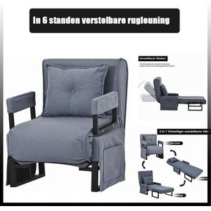 3-in-1 slaapbank voor één persoon slaapstoel binnen fauteuil converteerbare chaise lounge opvouwbare fauteuil met kussen gevoerd luie bed vrijetijdsfauteuil voor thuiskantoor